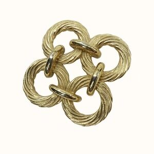 Vintage Swirl Gold Tone Brooch Linked Circles Woven Pin